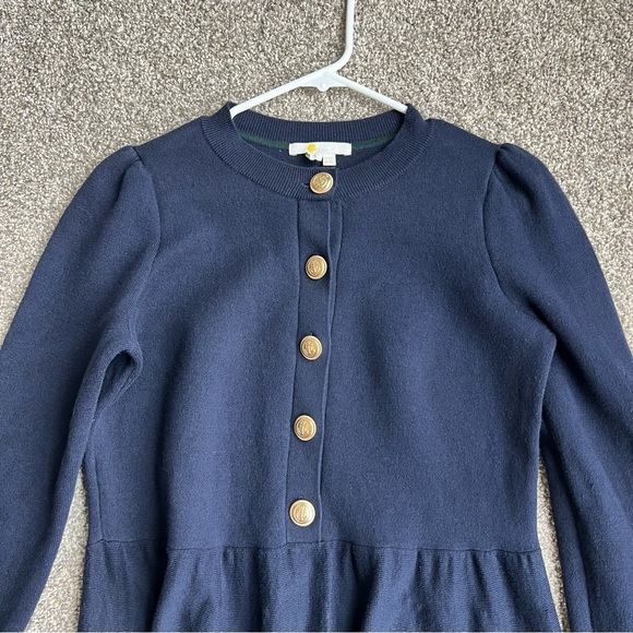 Boden Relaxed Knitted Mini Dress in Navy With Nautical Buttons, Size 2R - Picture 2 of 11